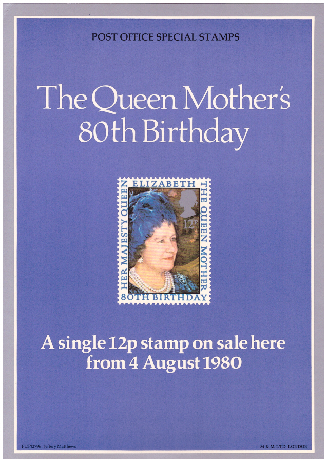 (image for) 1980 Queen Mother 80th Birthday Post Office A4 poster. PL(P) 2796.